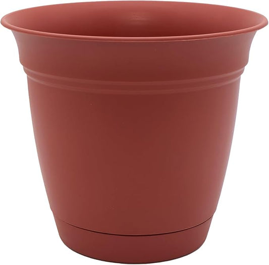 The HC Companies Eclipse Round Planter with Saucer - Outdoor & Indoor Plant Pot with Drainage Holes - Lightweight, UV-Resistant Plastic Pots for Plants, Flowers & Herbs (12" Clay, Pack of 1)