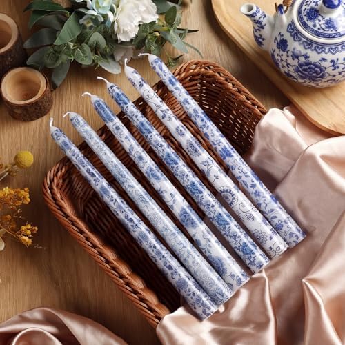 Conelist 12pcs Blue White Floral Taper Candle 9.8" Chinoiserie Candlestick - Image 3