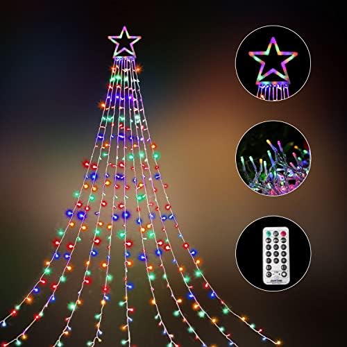 Outdoor Christmas Decorations Star String Lights, 320 LED 11.5 ft Waterfall Tree Lights with 8 Lighting Modes Christmas Star Lights for Indoor Outdoor Yard Home Festival Party Xmas New Year Decor - Image 5