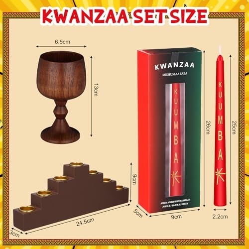 Ziliny 7 Pcs Kwanzaa Kinara Taper Candles Set with Kinara Candle Holder and Hand Made Jujube Wooden Unity Cup for Kwanzaa Festival Celebration Church Ceremony Decor - Image 2