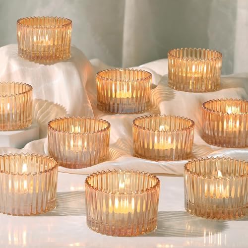 24 Pcs Large Tea Light Holders, Gold Glass Votive Candle Holders by LOVELIGHTLOVELIFE
