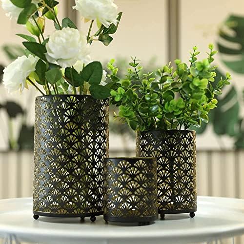 JHY DESIGN Set of 3 Metal Candle Holders Bronze Hurricane Pillar Candleholder Vintage Table Candlestick Holders Great Centerpieces for Home Decor Wedding Parties Events - Image 6