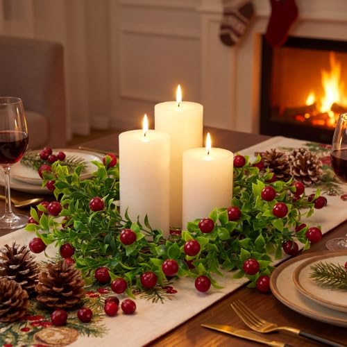 Daifunli 2 Pcs Christmas Candle Rings Boxwood Berry Candle Rings for Pillar 3.9 Inch Artificial Berry Tea Light Ring Farmhouse Wreath Candles Holder for Christmas Winter Rustic Table Centerpiece Decor by Huiinen