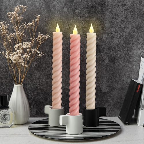 Baquler 6 Pcs Pastel Pink Flameless Taper Candle Twisted LED 9.65 Inch Taper Candles Battery Operated Spiral Candlesticks for Valentine Wedding Birthday Home Party Holiday Dinner Fireplace - Image 4
