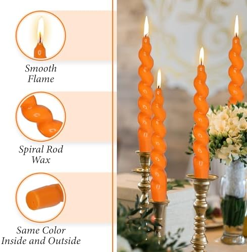 7.5 Inches Spiral Taper Candles Colorful Twisted Candle Dripless Long Candles, Handmade Candlesticks for Wedding Dinner Decor, Set of 4(Orange) - Image 3