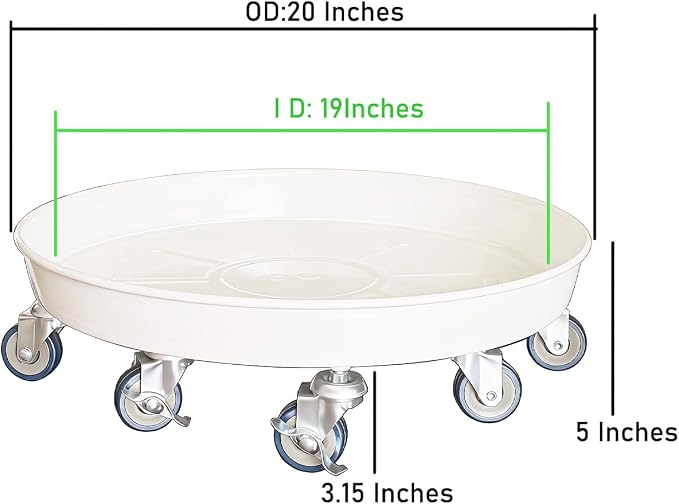 SIAMO 20" Heavy Duty Plant Caddy (570lbs Capacity)-Lockable Non-Scratch Swivel Casters All-Weather Rolling Plant Stand Saucer for Large Ceramic Planters & Heavy Trees,White,1-Pack