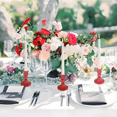 Red Glass Candlestick Holders, Taper Candle Holders, Set of 6 - Image 4
