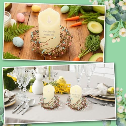Daifunli 2 Pcs Summer Country Primitive Pip Berry Candle Ring Vintage Pip Berries Wreaths for Pillar 3.9 Inch Candles Holder for Summer Easter Rustic Table Centerpiece Decor - Image 4