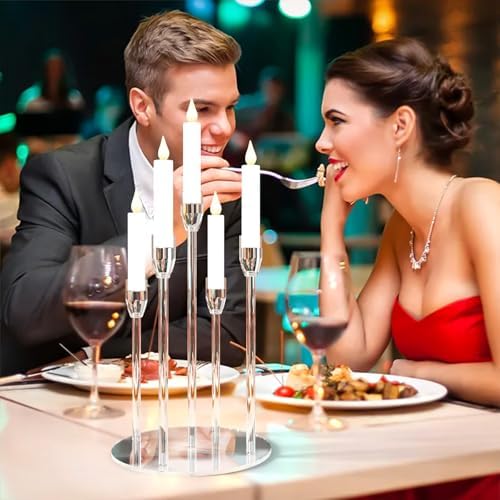 Candelabra Centerpieces for Tables 5 Arm Clear Candle Holder Fit 0.87" LED Pillar Taper Candlestick with Round Base for Christmas New Year Decoration (5 Arm Candelabra) - Image 2