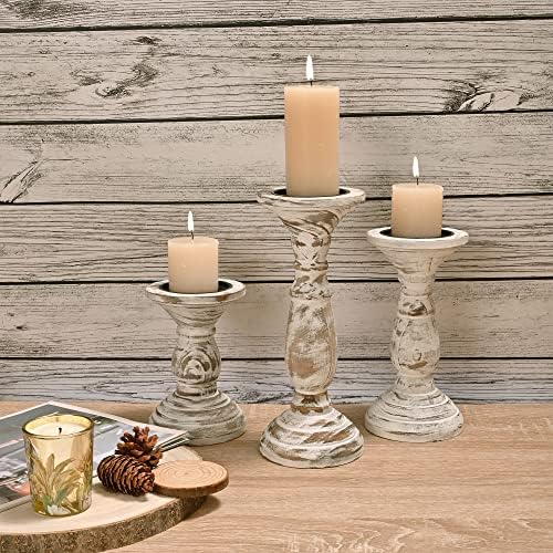 Yorkmills Pillar Candle Holder Set of 3, White Farmhouse Decor Living Room by Yorkmills