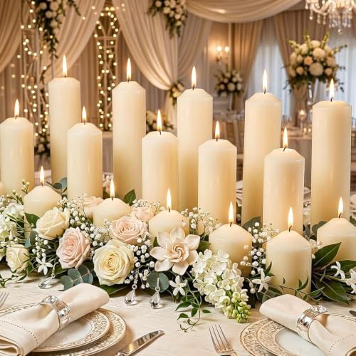 Pillar Candles Ivory Bulk 2x3 2x6 2x8inch Unscented Tall Candle 24Set by ugbem