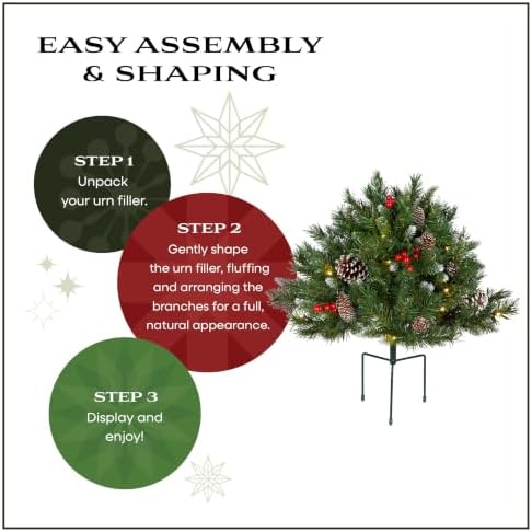 National Tree Company 18in Pre-Lit Frosted Berry Christmas Urn Filler - Image 4