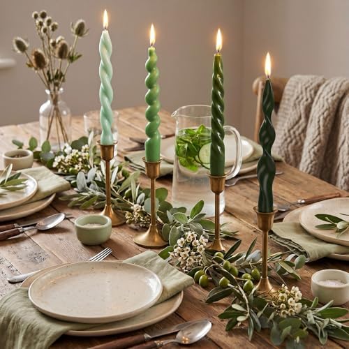 Nuanchu 4 Pcs Twisted Taper Candles,7.87 Inch,Pure,Sage Green2 - Image 6