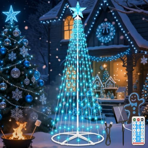 Outdoor Solar Christmas Tree Lights, 5FT Lighted Artificial Cone Tree by Forlivese