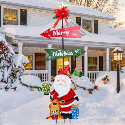 Christmas Decorations Outdoor Yards Signs, 47" Metal Xmas Santa Claus Signs by FloraSea