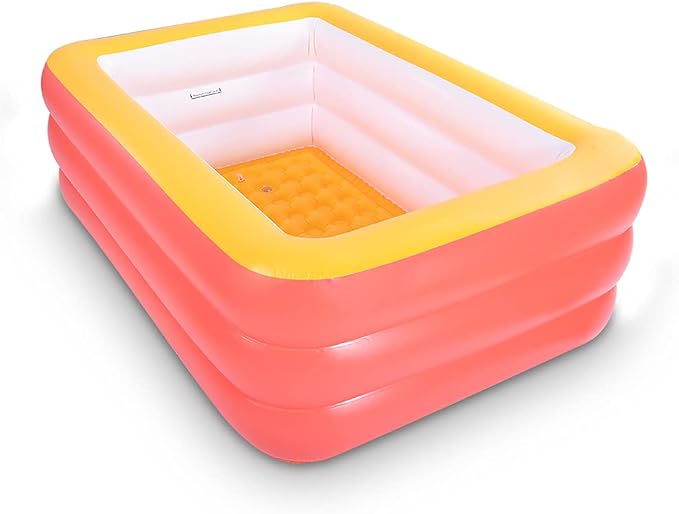 Inflatable Swimming Pool, 59" X 45" X 20" Kiddie Pools with Inflatable Soft Floor, Durable Blow Up Pools for Backyard, Garden or Indoor (Orange)