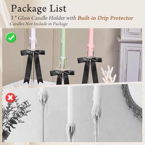 CHILL RECIPE Bow Candle Holder Glass Taper Candlestick Holders with Built-in Candle Drip Protectors Bows Decor for Table Centerpiece Wedding Party Halloween(Black) - Image 3