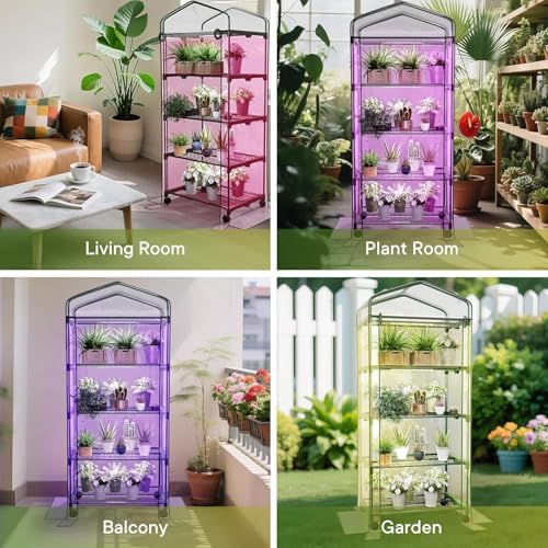 Mini Green House with Grow Light, 4-Tier Shelf, Portable Plastic Greenhouses with Heavy Duty Transparent PVC with Plant Growing Lights - Image 2