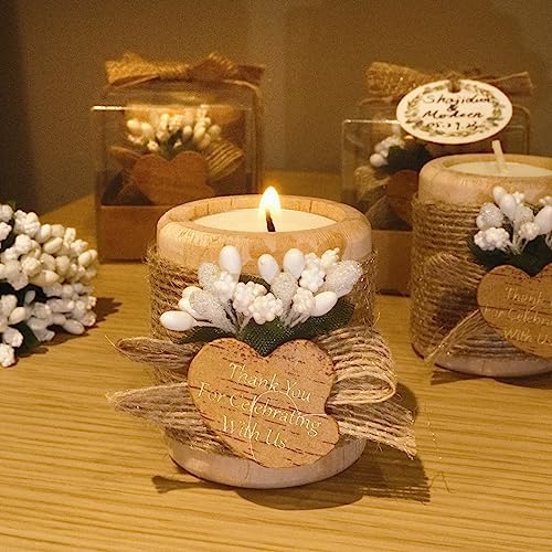 12PCS Wooden Tealight Candle Holders, Wedding Thank You Favors for Guests, Baptism/Bridal Shower Centerpieces for Tables, Wood Cylinder Candle Set for Baby Shower Decorations(Double Heart Tag) - Image 5