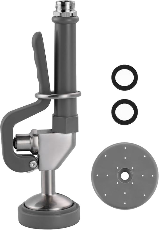 Commercial Pre Rinse Sprayer Head: 7/8"-20UNEF Handle Grip Assembly Pre Rinse Sprayer with - 1.3/3.85 GPM High Pressure Spray Head - Sink Faucet Replacement Part - Gray and Brushed Nickel