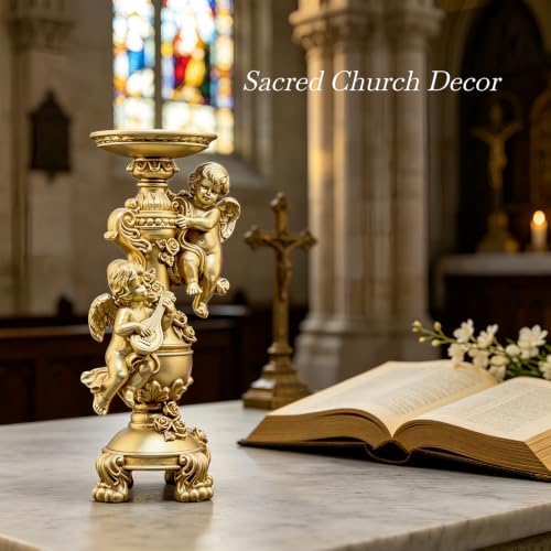 Cherub Candle Holder Figurine Golden Resin Table Decor Elegant Home Gifts - Image 4