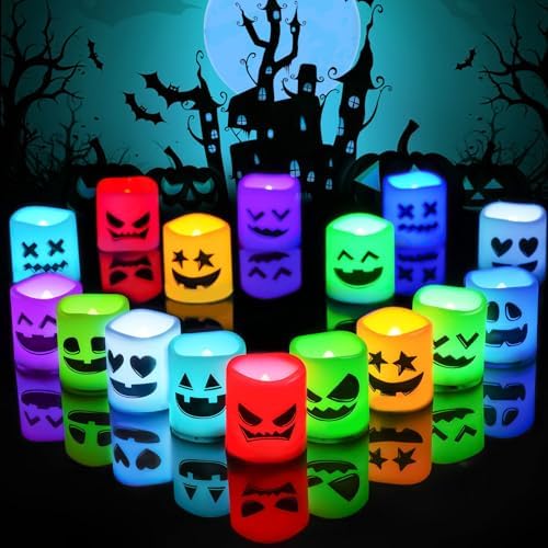 Homemory 24Pack Color Changing Halloween Flameless Candles, 200+ Hours LED Votive Candles, Battery Operated Tea Lights for Pumpkin, Party, Christmas Decor (Batteries Included) by Homemory