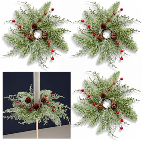 4 PCS 1.38" Mini Christmas Pine Taper Candle Rings Holder Wreaths by Unknown