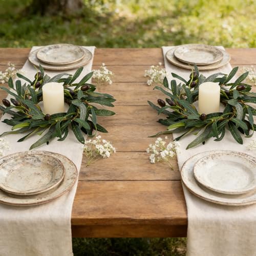 8 Pcs Summer Olive Candle Rings Wreaths Artificial Greenery Wreath with Olive Leaves Spring Summer Wreath for Pillars Farmhouse Festival Kitchen Cabinet Celebrations Tabletop Decoration - Image 5