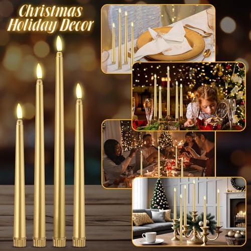 Rossesay 24 Pcs Flameless LED Taper Candles Battery Operated Candle 8.5", 9.65", 10.8", 12.8" Flameless Candlesticks Flickering for Christmas Church Wedding Indoor Decoration(Classic, Golden) - Image 5