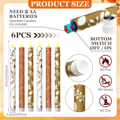 Honoson 6 Pcs Fall Flameless Taper Candles 10.6 Inch - Image 2