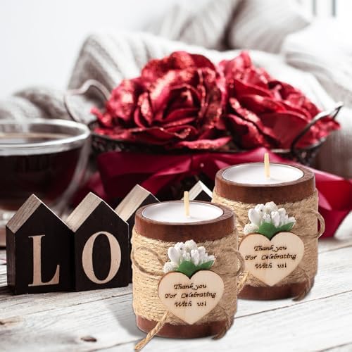 Treela 12 Pcs Wood Tealight Candle Holders Wedding Favors, Brown - Image 3