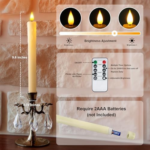 Homemory 2 PCS Flameless Taper Candles with Remote and Timer, 9.6 inch Ivory LED Candle Sticks Battery Operated, Dripless Real Wax Window Candles with 3D Flickering Flame for Fireplace Christmas - Image 5