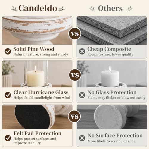 Candeldo White Wooden Hurricane Candle Holders for Pillar, Farmhouse Decor - Image 2