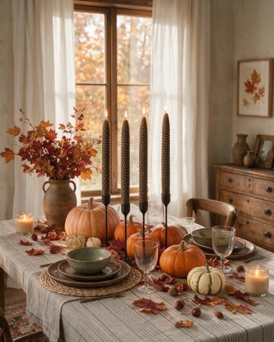 10 Inch Fall Brown Taper Candles Christmas Pinecone Candles Smokeless Unscented Candlestick for Thanksgiving Christmas Winter Holiday Decoration-4Pack - Image 3