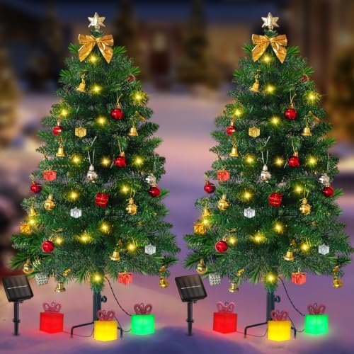 Christmas Tree Solar Lights, Outdoor Decorations, 2 Pack by ILLUMINEW