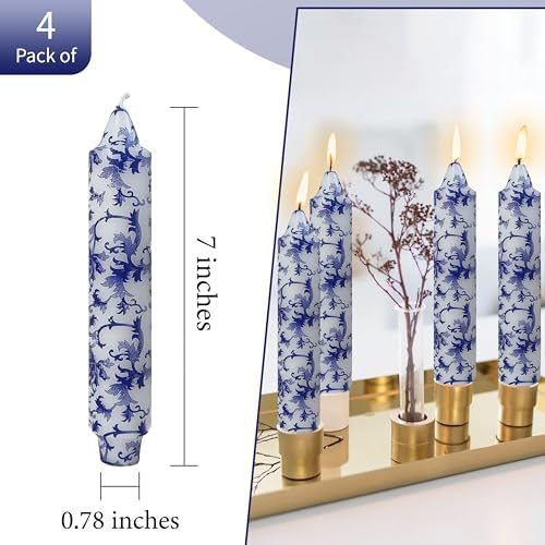 7 Inch Blue and White Short Taper Candles Hand Poured Unscented Smokeless Clean Burning Chinoiserie Taper Candles for Wedding Dinner Home Meditation Morning Coffee Ritual Breakfast Table Everyday - Image 3
