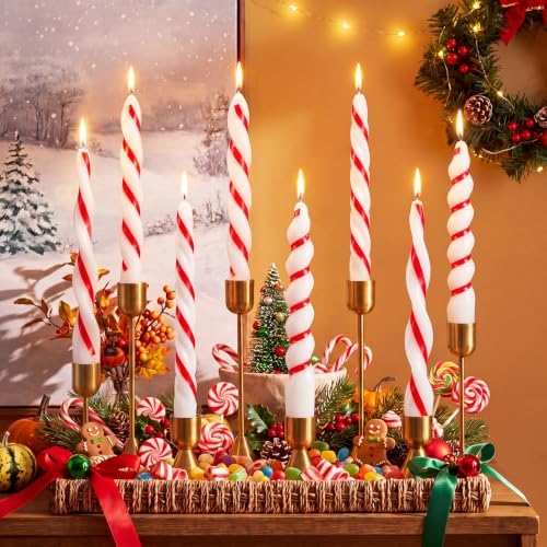 Conelist 8 Pcs Christmas Twist Taper Candles Red White Striped Wax by Conelist
