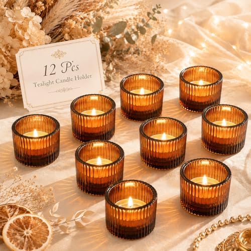 Lanttu 12 Pcs Amber Tealight Candle Holder 2" x 1.4" by Lanttu