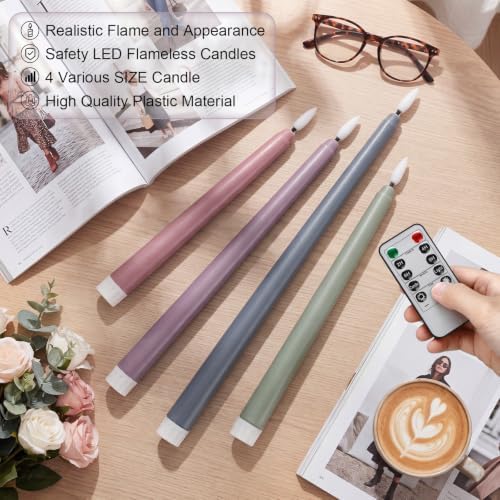 Rossesay 16 Pcs Morandi Flameless Taper Candle with Remote Timer Bulk - Image 4