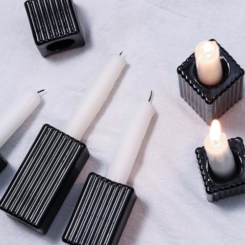 LETINE 12pcs Black Vertical Stripe Glass Candlestick Holders - Chic Taper Candle Sticks Holder Set for Elegant Dining & Home Decor - Ideal Candle Holders for Wall,Living Room,Bedroom, Kitchen Decor - Image 3