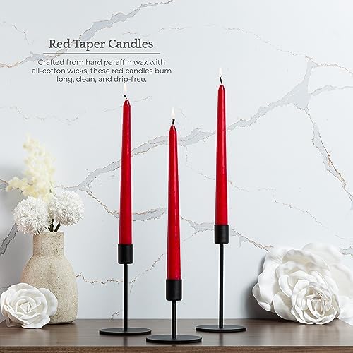 Bask 10-inch Taper Candles - Unscented and Dripless - Burns for 8 Hours - Home Decor for Dinner Table, Kitchen, and Bedroom - Perfect for a Romantic Date or Anniversary - 12-Pack - Red - Image 5