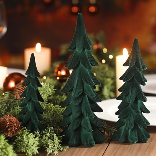 Cinnvoice 3 Set Velvet Christmas Tree Figurines, Green - Image 5