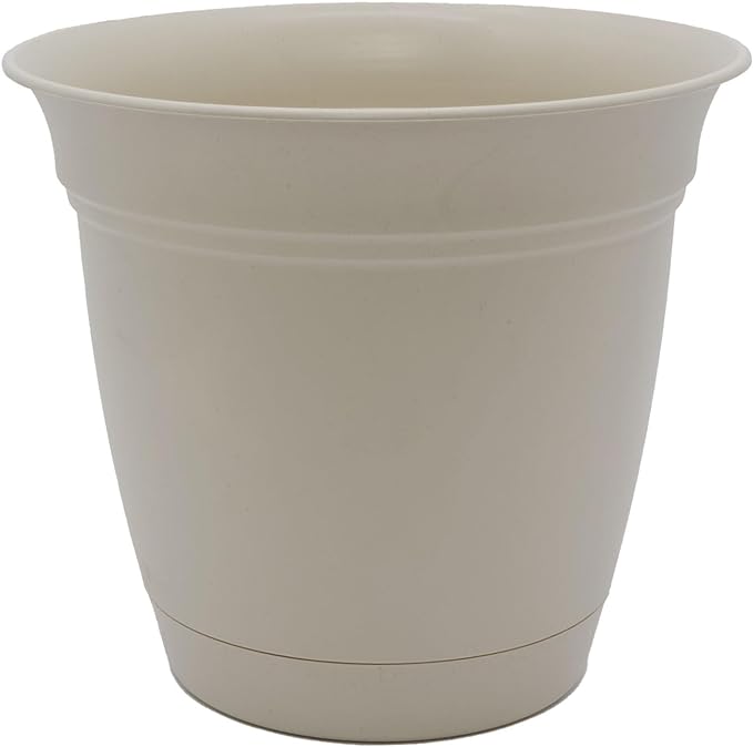 The HC Companies Eclipse Round Planter with Saucer - Outdoor & Indoor Plant Pot with Drainage Holes - Lightweight, UV-Resistant Plastic Pots for Plants, Flowers & Herbs (20" Cottage Stone, Pack of 1)