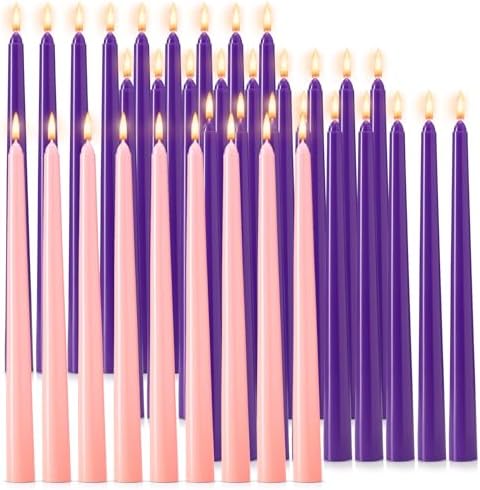 Hausware 36 Pack Taper Candles,27 Purple and 9 Pink,8 Hour Burn Time,Unscented Dripless and Smokeless,10 inch Elegant Premium Quality Dinner Candle for Home Décor,Wedding,Party Candlesticks - Image 2
