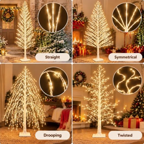 Rossesay 1 Pack 7ft-1500led Christmas Lighted Birch Tree Warm White Lights - Image 4