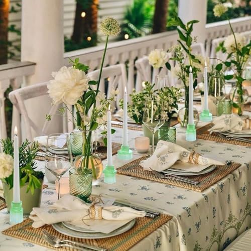 Vixdonos Colorful Glass Candlestick Holders Tealight Candle Holder Set for Table Centerpieces, Wedding Decor and Dinner Party (3 Pcs, Green White Gradient) - Image 4