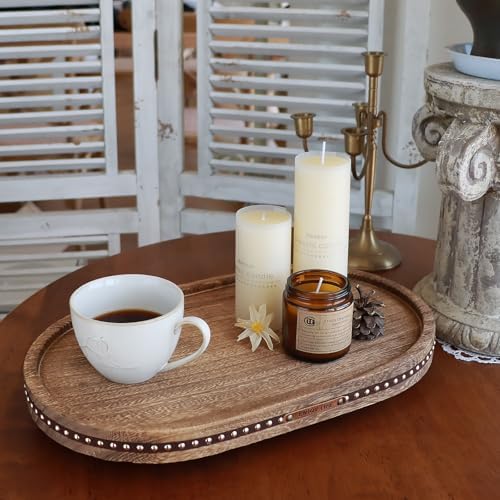 Decor Decorative Round Tray 11.81in for Home Decor for Coffee Table Farmhouse Kitchen Table Living Room Bathroom Centerpiece Tray Decor Oval Rustic - Image 3