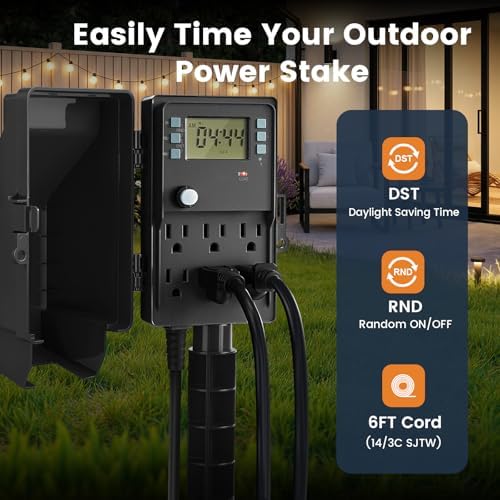 Outdoor Power Stake Waterproof, 7-Day Programmable Digital Timer - Image 3