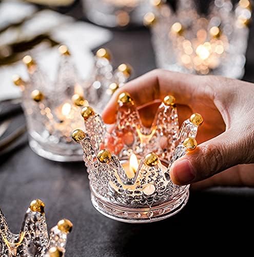 Vixdonos Crown Glass Tealight Candle Holder Set of 12 Votive Candle Holders for Wedding, Party and Home Decor (Gold Tips) by Vixdonos