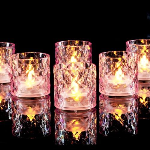 Homemory 2" Pink Acrylic Votive Candle & Holders with Auto Timer, 6 Pack by Homemory